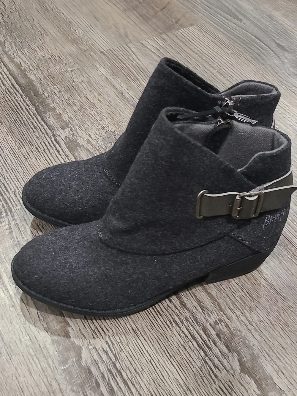 Blowfish Charcoal Gray Felt Ankle Boot with Buckle